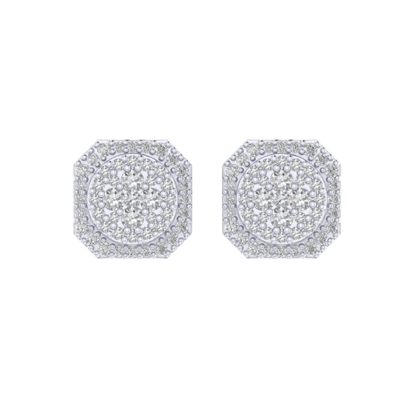 Sterling Silver Round Diamond Octagon Shape Designer Stud Earring RP 3/8 Cttw