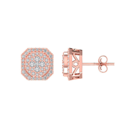 Sterling Silver Round Diamond Octagon Shape Designer Stud Earring RP+PP 3/8 Cttw