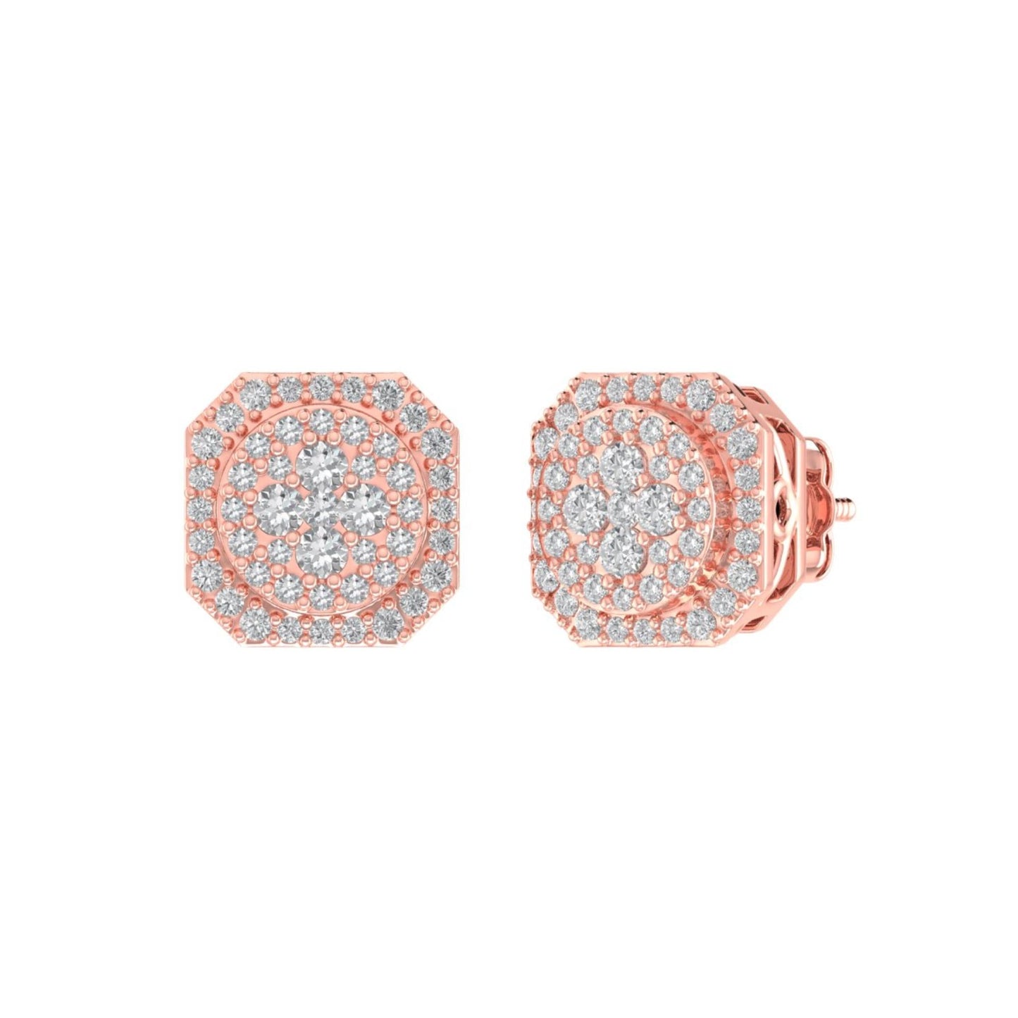 Sterling Silver Round Diamond Octagon Shape Designer Stud Earring RP+PP 3/8 Cttw