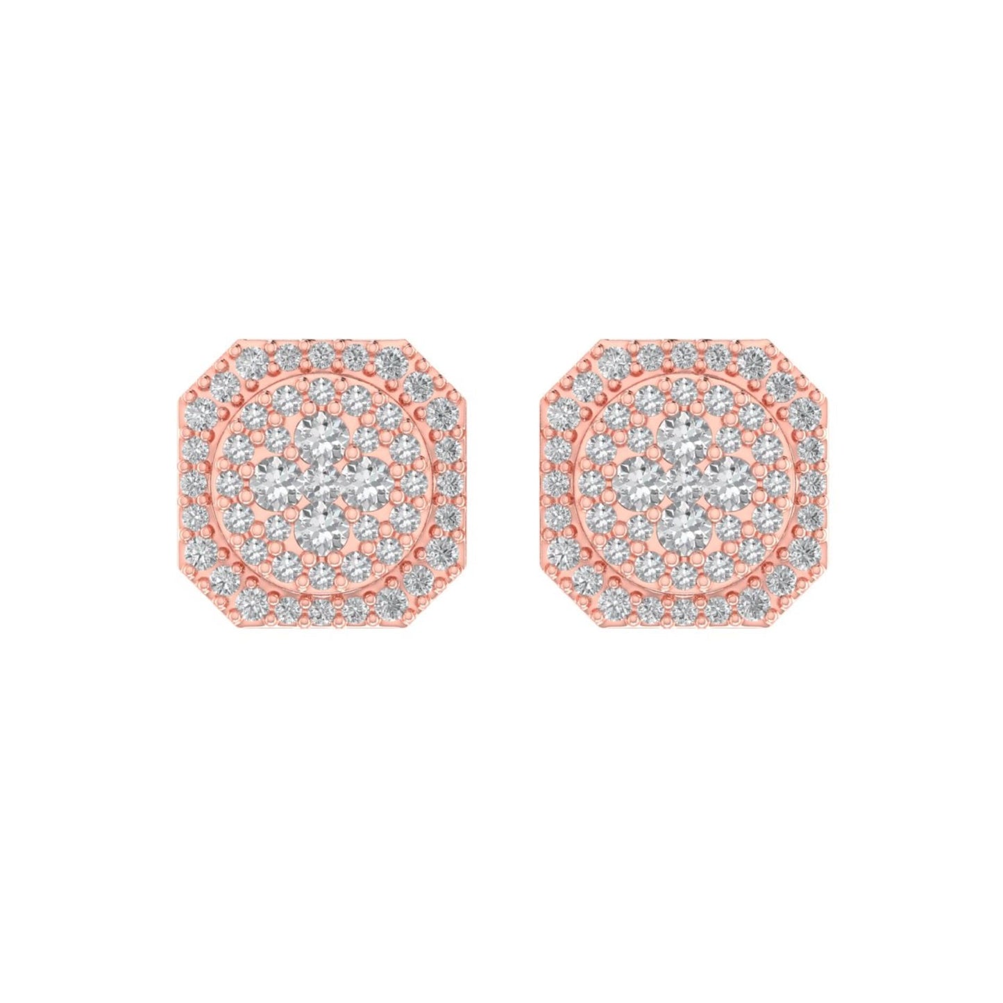 Sterling Silver Round Diamond Octagon Shape Designer Stud Earring RP+PP 3/8 Cttw
