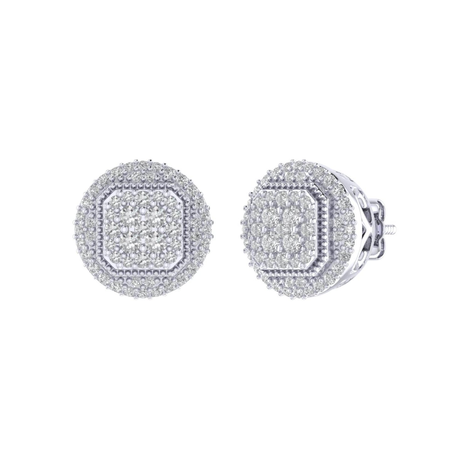Sterling Silver Round Diamond Circle Shape Designer Stud Earring RP 1/2 Cttw