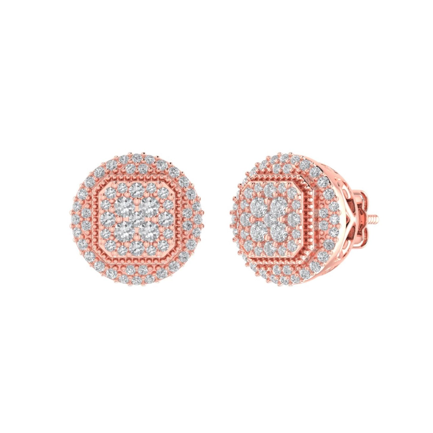 Sterling Silver Round Diamond Circle Shape Designer Stud Earring RP+PP 1/2 Cttw