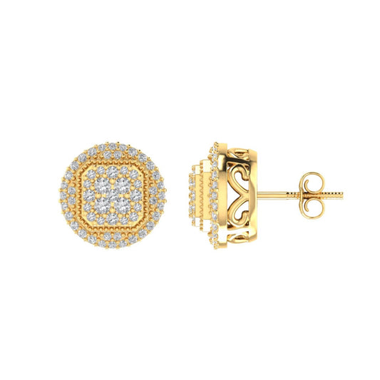 Sterling Silver Round Diamond Circle Shape Designer Stud Earring RP+GP 1/2 Cttw