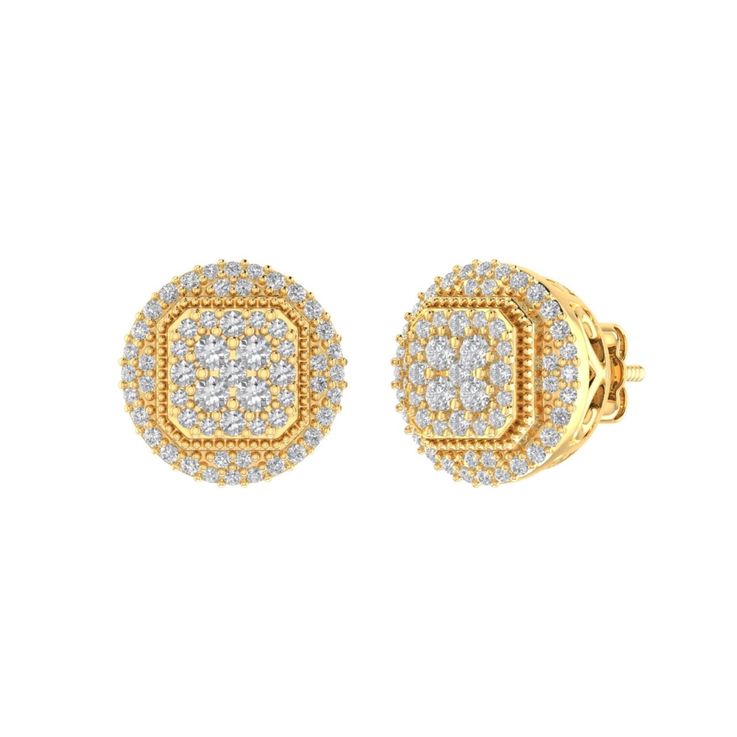 Sterling Silver Round Diamond Circle Shape Designer Stud Earring RP+GP 1/2 Cttw