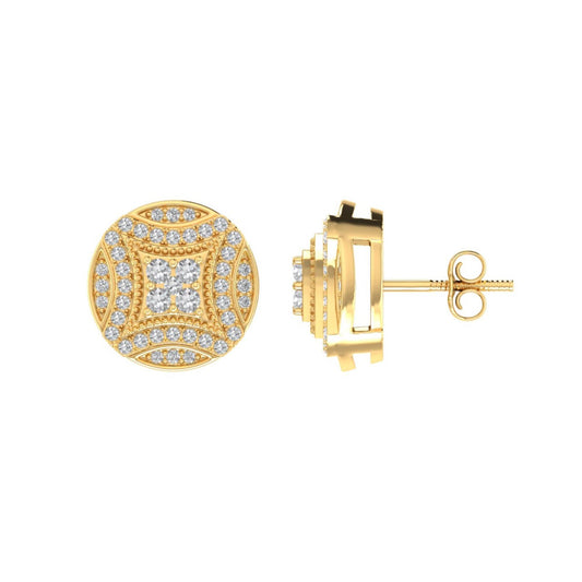 Sterling Silver Round Diamond Circle Shape Designer Stud Earring RP+GP 3/8 Cttw