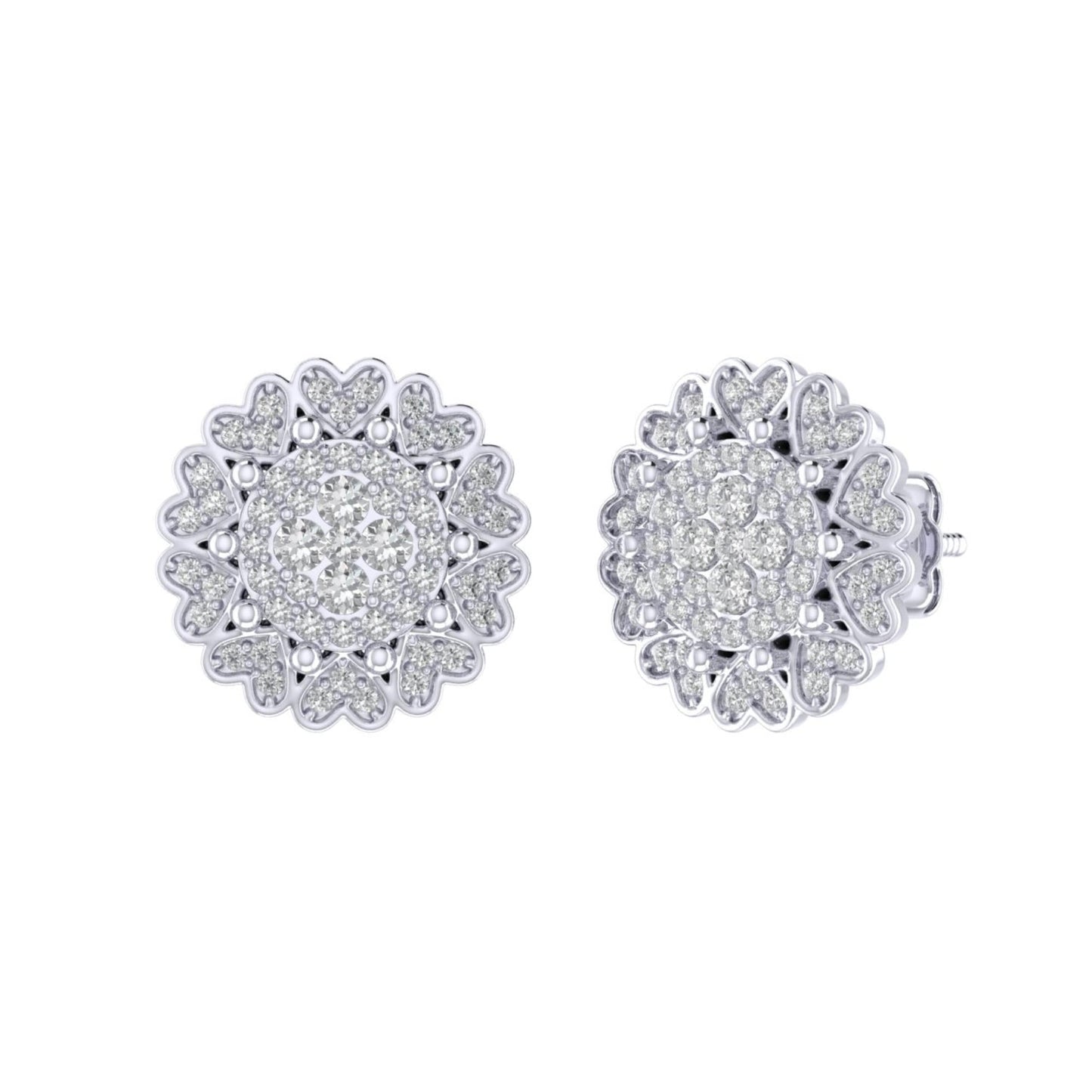 Sterling Silver Round Diamond Flower Designer Stud Earring RP 1/2 Cttw