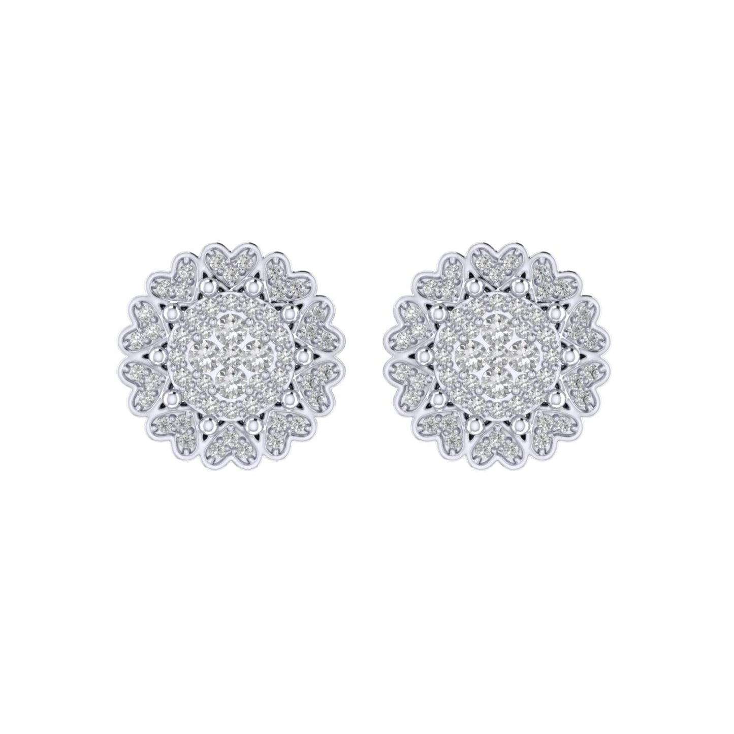 Sterling Silver Round Diamond Flower Designer Stud Earring RP 1/2 Cttw