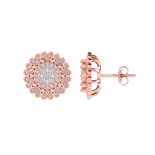 Sterling Silver Round Diamond Flower Designer Stud Earring RP+PP 1/2 Cttw