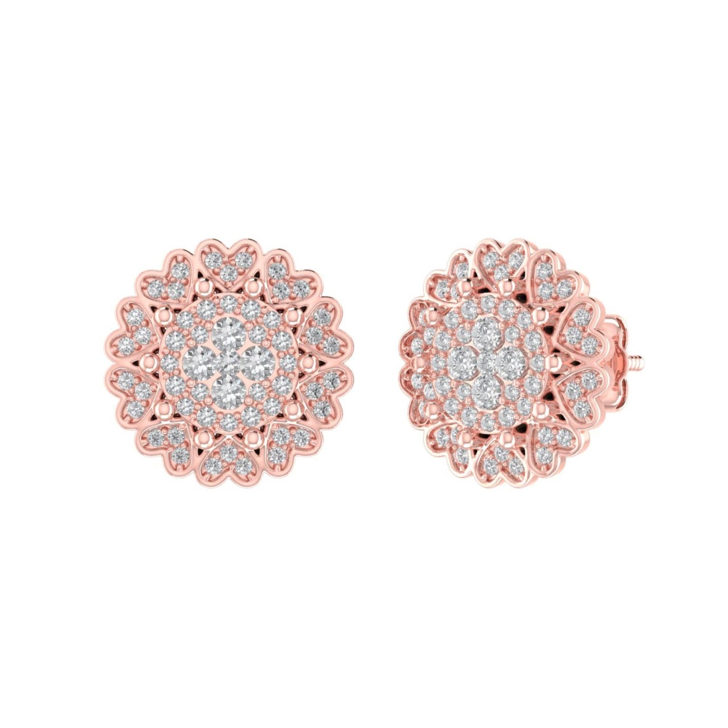 Sterling Silver Round Diamond Flower Designer Stud Earring RP+PP 1/2 Cttw