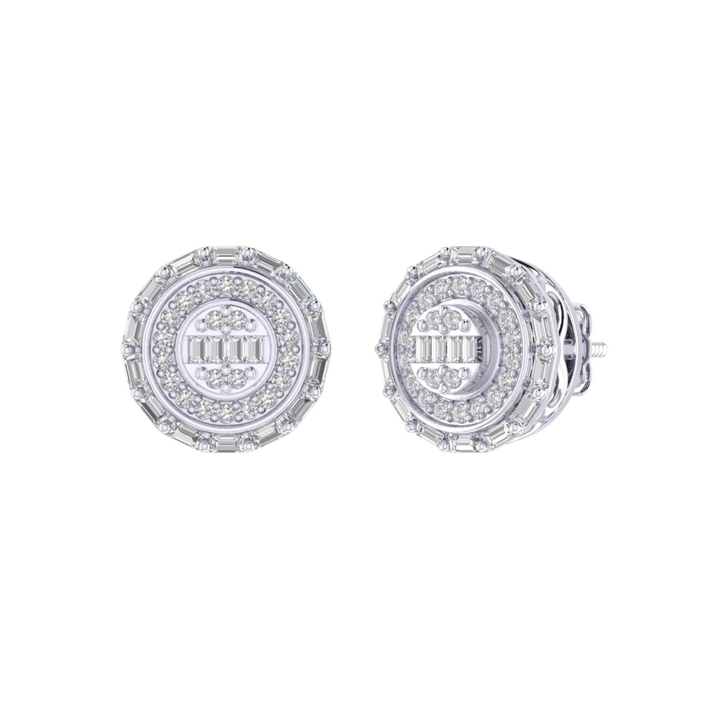 Sterling Silver Round Baguette Diamond Circle Shape Designer Stud Earring RP 3/8 Cttw