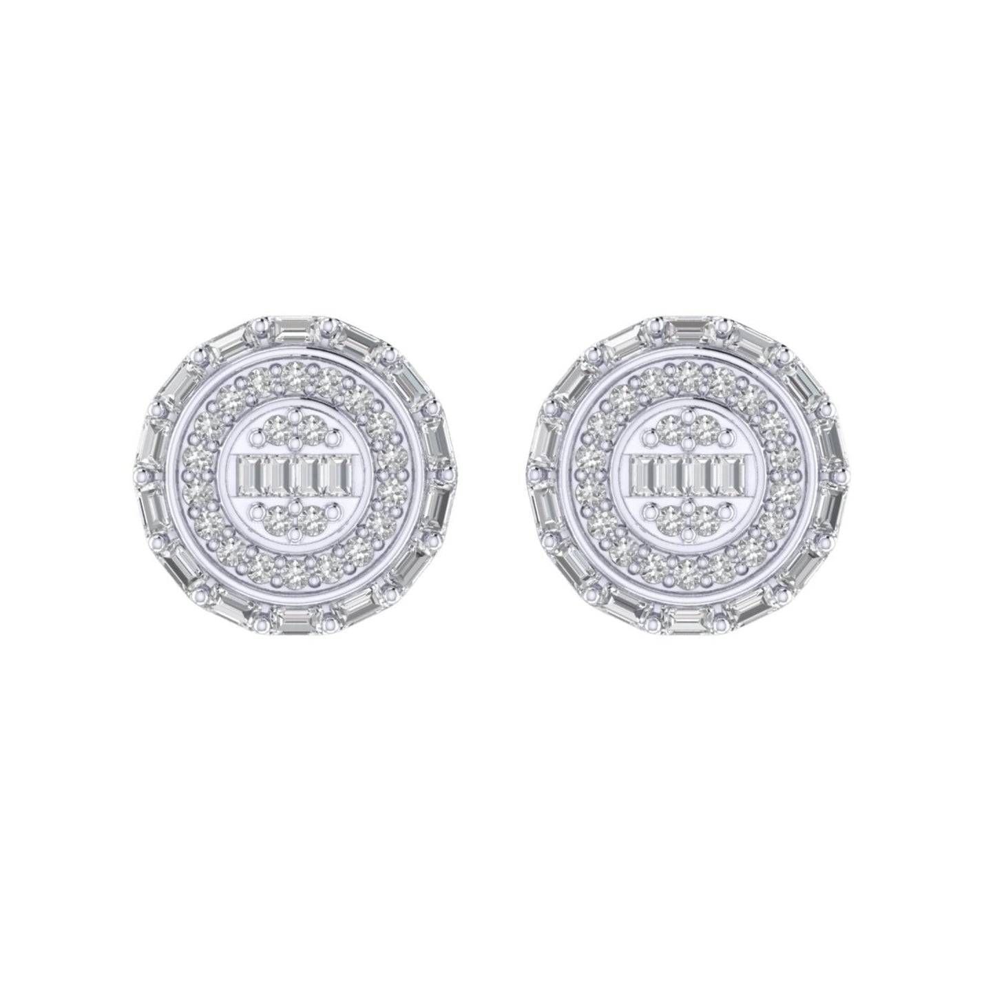 Sterling Silver Round Baguette Diamond Circle Shape Designer Stud Earring RP 3/8 Cttw