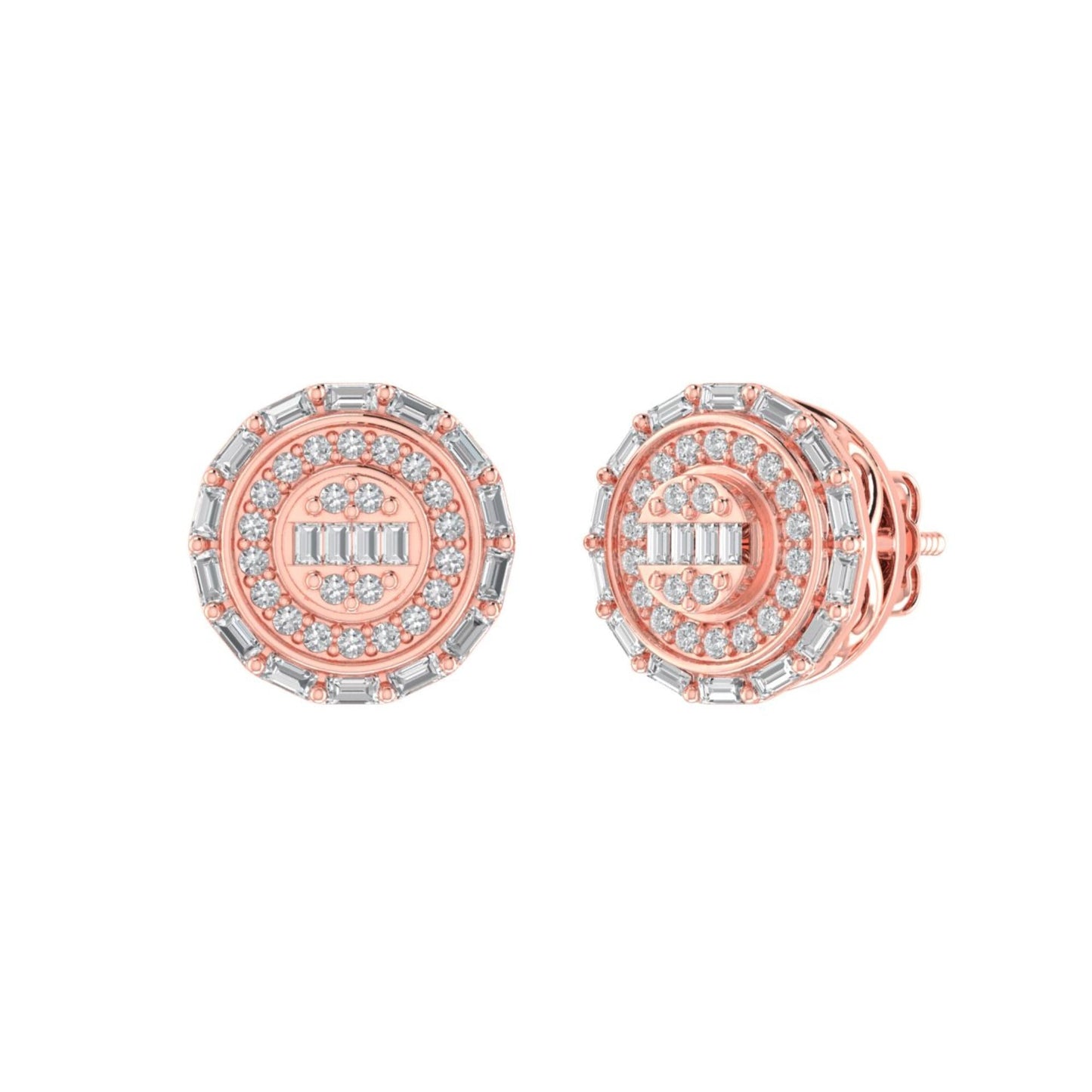 Sterling Silver Round Baguette Diamond Circle Shape Designer Stud Earring RP+PP 3/8 Cttw