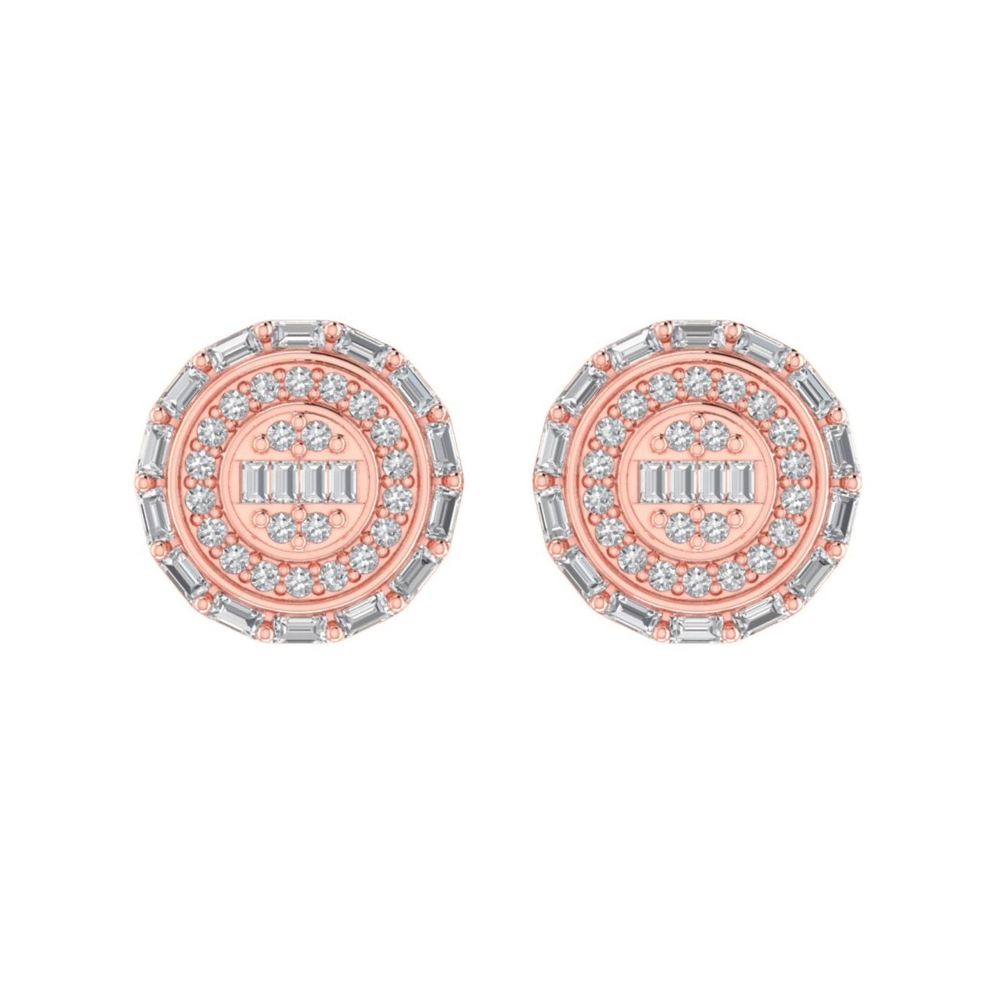 Sterling Silver Round Baguette Diamond Circle Shape Designer Stud Earring RP+PP 3/8 Cttw