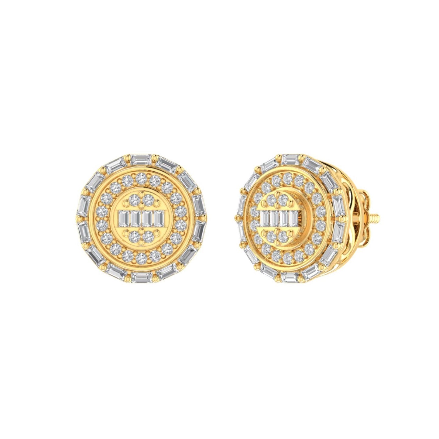 Sterling Silver Round Baguette Diamond Circle Shape Designer Stud Earring RP+GP 1/3 Cttw