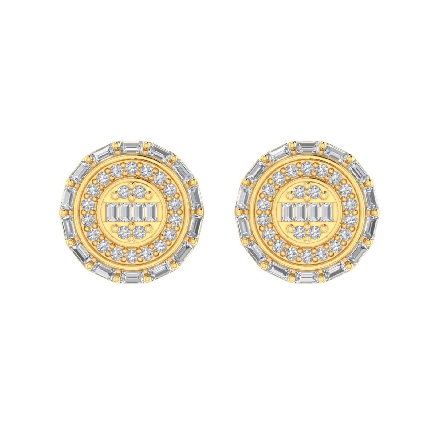 Sterling Silver Round Baguette Diamond Circle Shape Designer Stud Earring RP+GP 1/3 Cttw