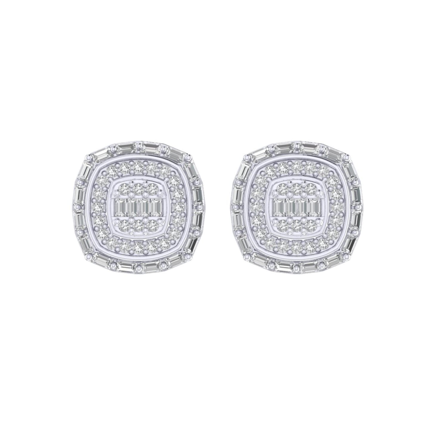 Sterling Silver Round Baguette Diamond Square Shape Designer Stud Earring RP 3/8 Cttw