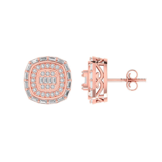 Sterling Silver Round Baguette Diamond Square Shape Designer Stud Earring RP+PP 1/3 Cttw