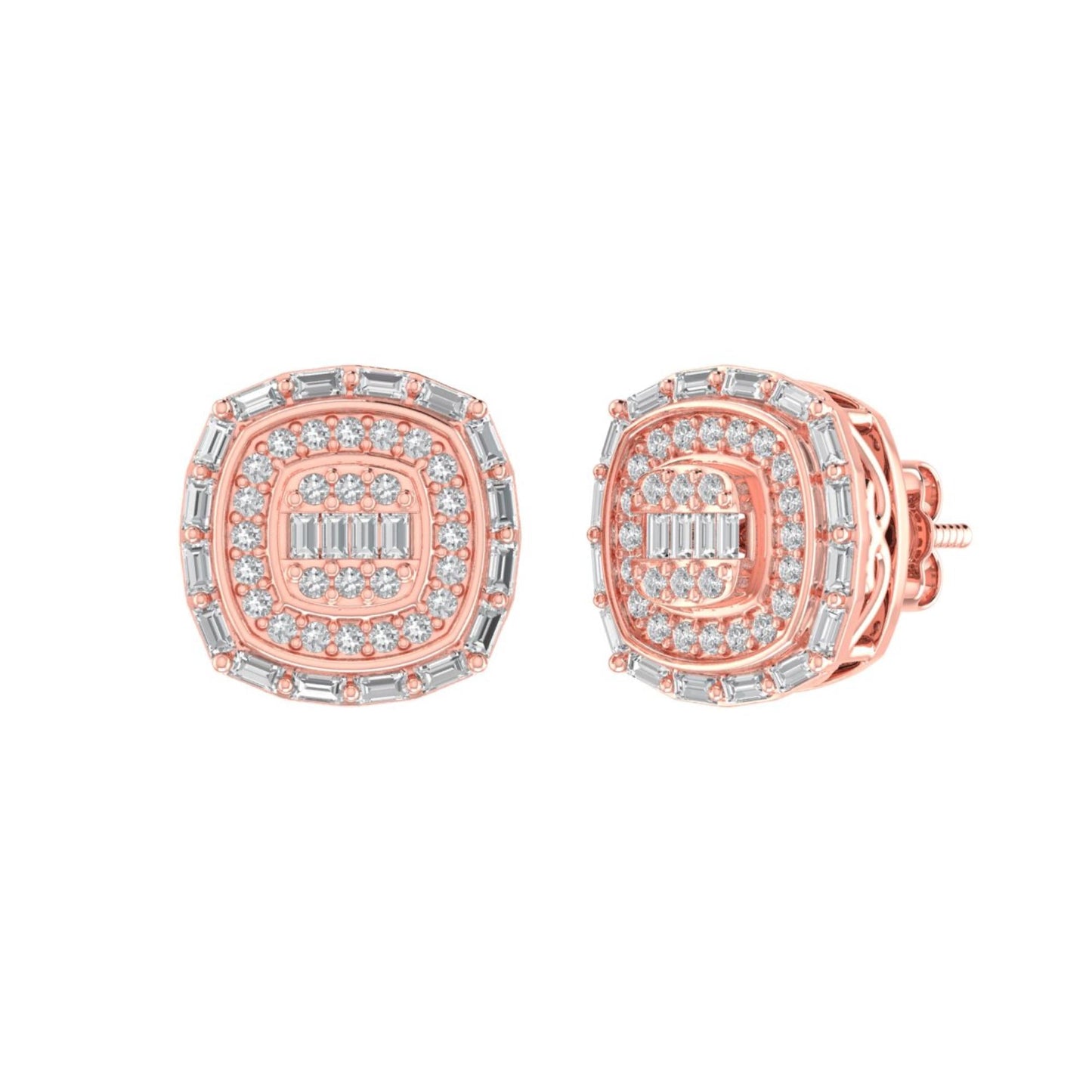 Sterling Silver Round Baguette Diamond Square Shape Designer Stud Earring RP+PP 1/3 Cttw