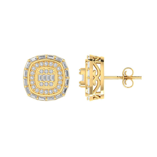Sterling Silver Round Baguette Diamond Square Shape Designer Stud Earring RP+GP 1/3 Cttw