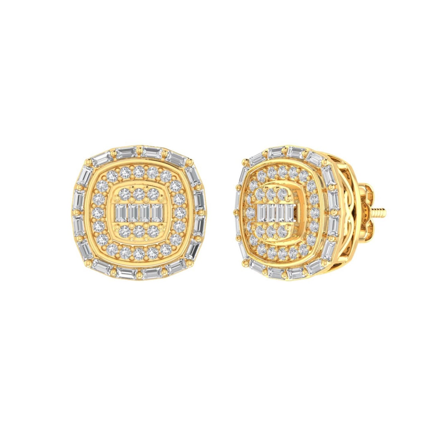 Sterling Silver Round Baguette Diamond Square Shape Designer Stud Earring RP+GP 1/3 Cttw