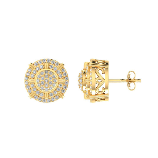 Sterling Silver Round Diamond Circle Shape Designer Stud Earring RP+GP 1/3 Cttw