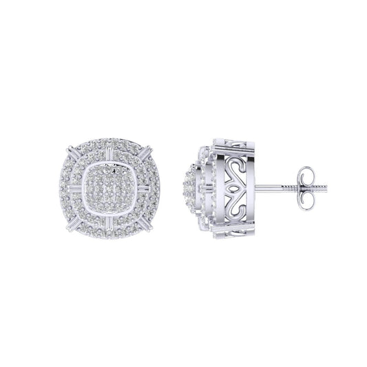 Sterling Silver Round Diamond Double Halo Designer Stud Earring RP 3/8 Cttw