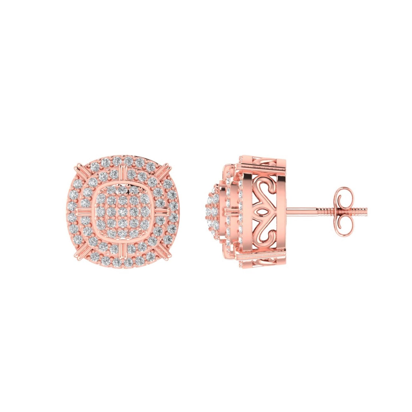 Sterling Silver Round Diamond Double Halo Designer Stud Earring RP+PP 3/8 Cttw