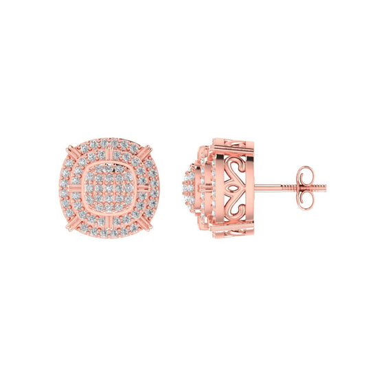Sterling Silver Round Diamond Double Halo Designer Stud Earring RP+PP 3/8 Cttw