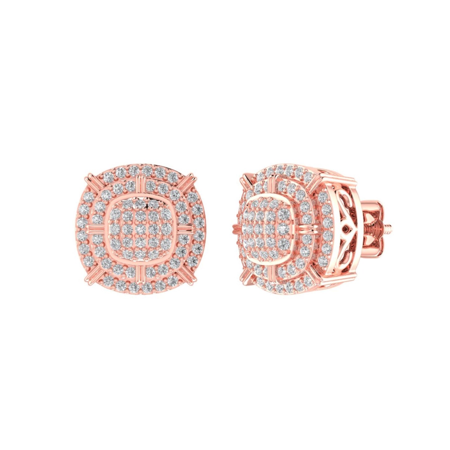 Sterling Silver Round Diamond Double Halo Designer Stud Earring RP+PP 3/8 Cttw