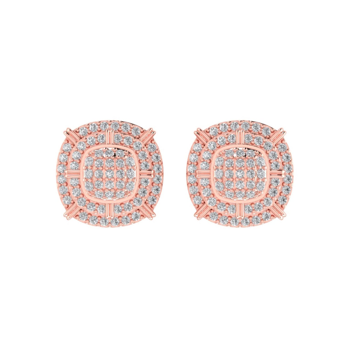 Sterling Silver Round Diamond Double Halo Designer Stud Earring RP+PP 3/8 Cttw