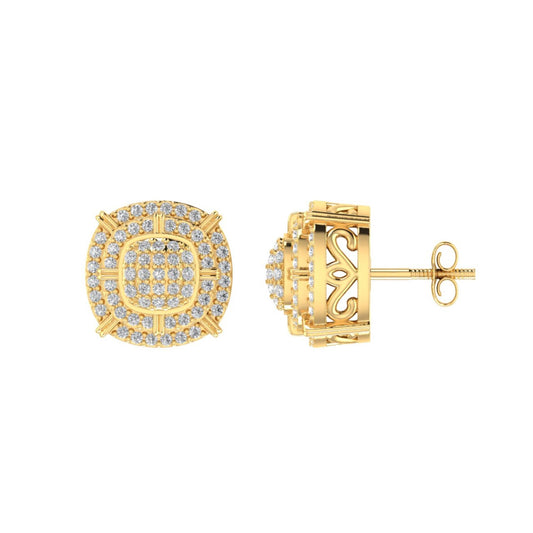Sterling Silver Round Diamond Double Halo Designer Stud Earring RP+GP 3/8 Cttw