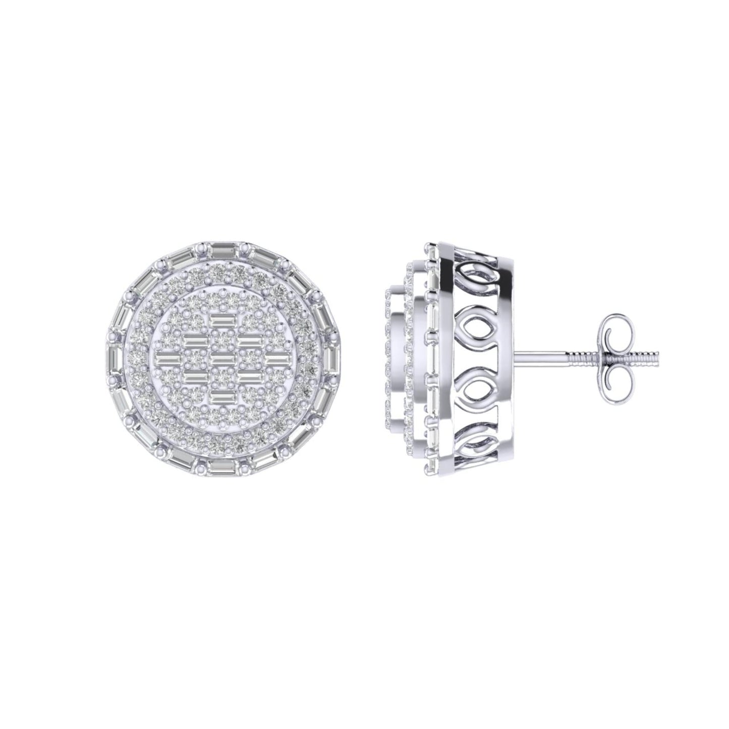 Sterling Silver Round Baguette Diamond Circle Designer Stud Earring RP 5/8 Cttw