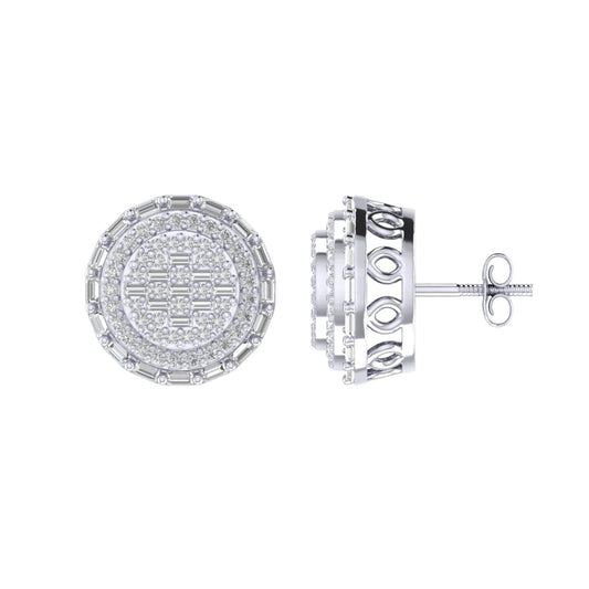 Sterling Silver Round Baguette Diamond Circle Designer Stud Earring RP 5/8 Cttw