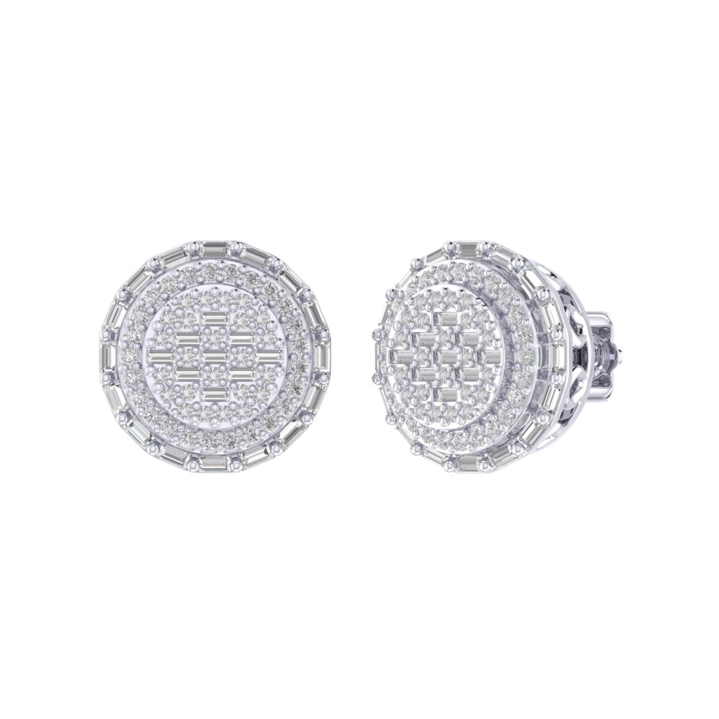 Sterling Silver Round Baguette Diamond Circle Designer Stud Earring RP 5/8 Cttw