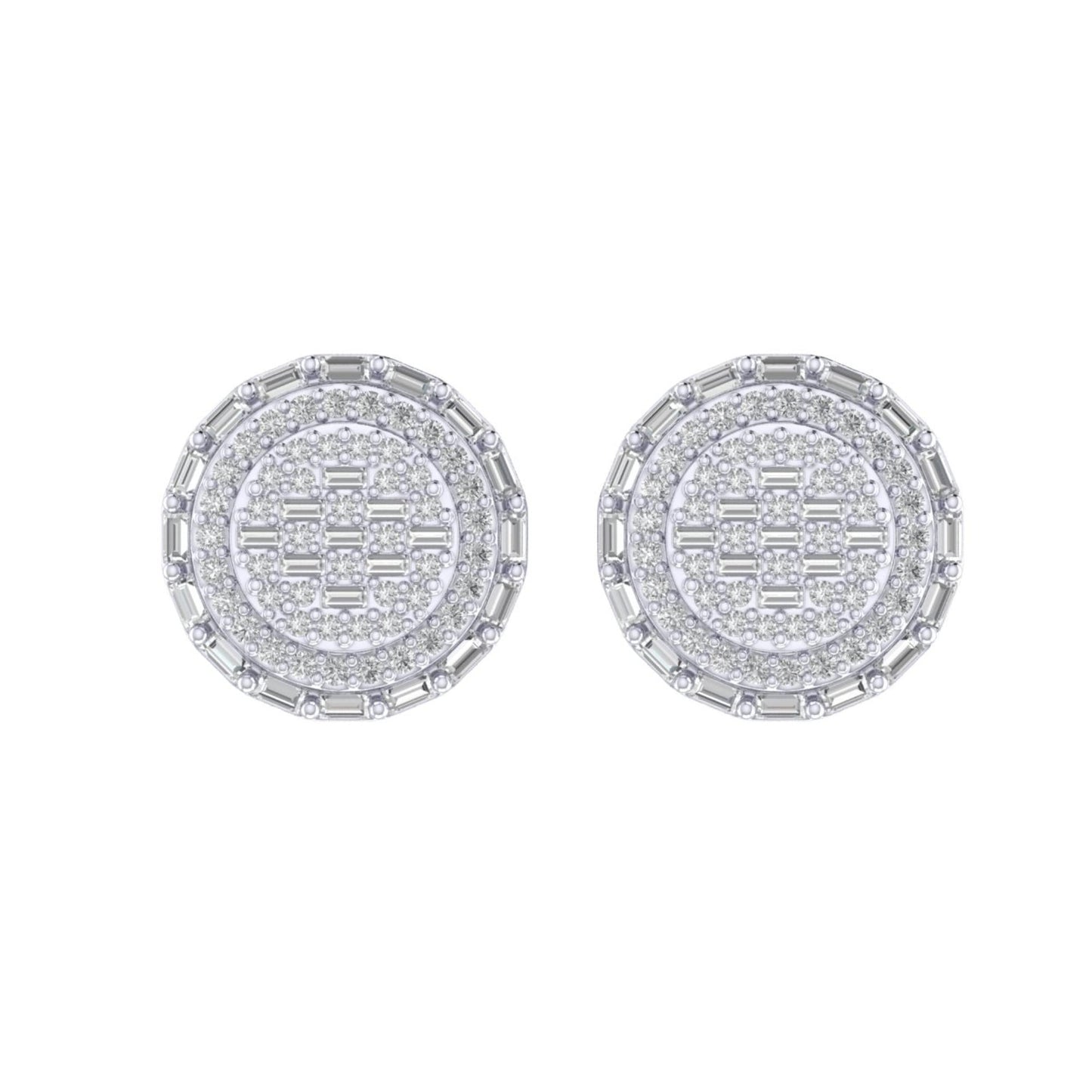 Sterling Silver Round Baguette Diamond Circle Designer Stud Earring RP 5/8 Cttw
