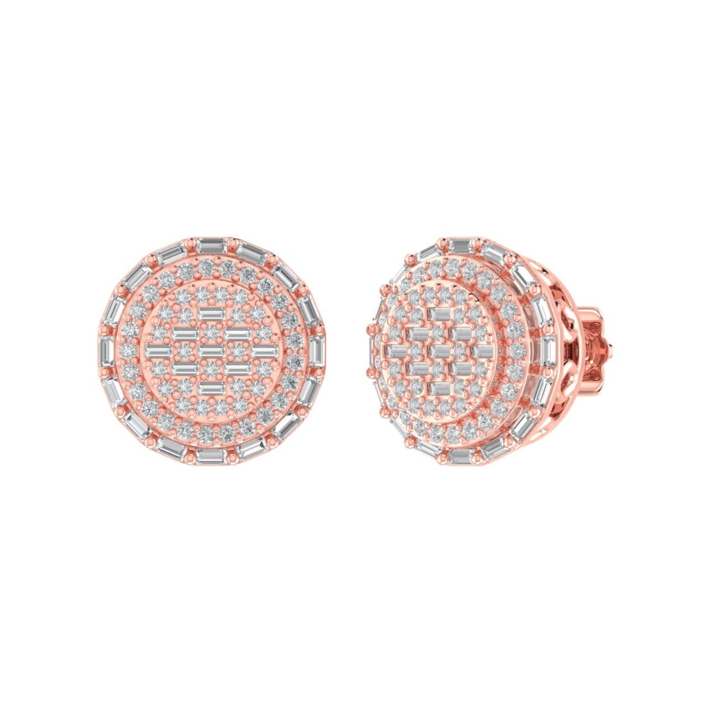 Sterling Silver Round Baguette Diamond Circle Designer Stud Earring RP+PP 1/2 Cttw