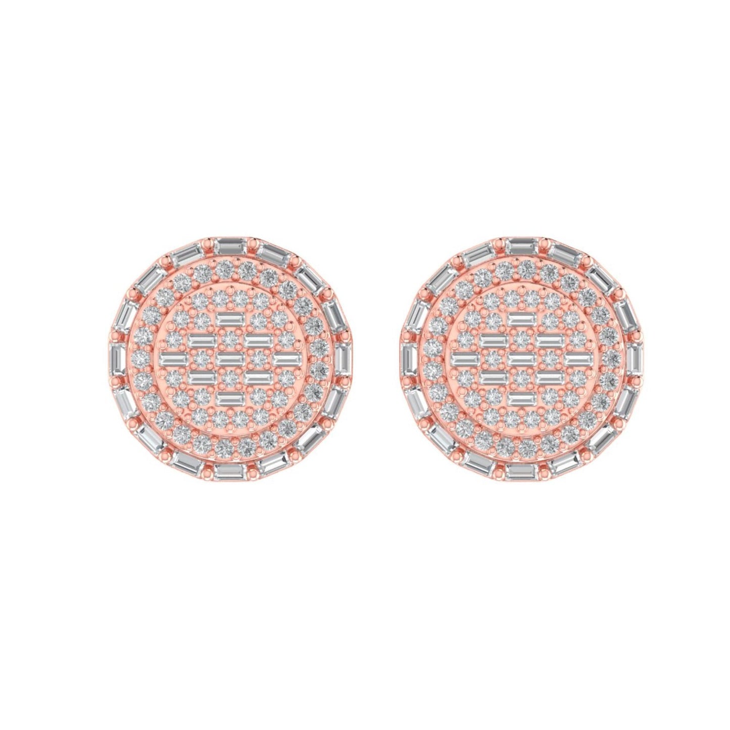 Sterling Silver Round Baguette Diamond Circle Designer Stud Earring RP+PP 1/2 Cttw