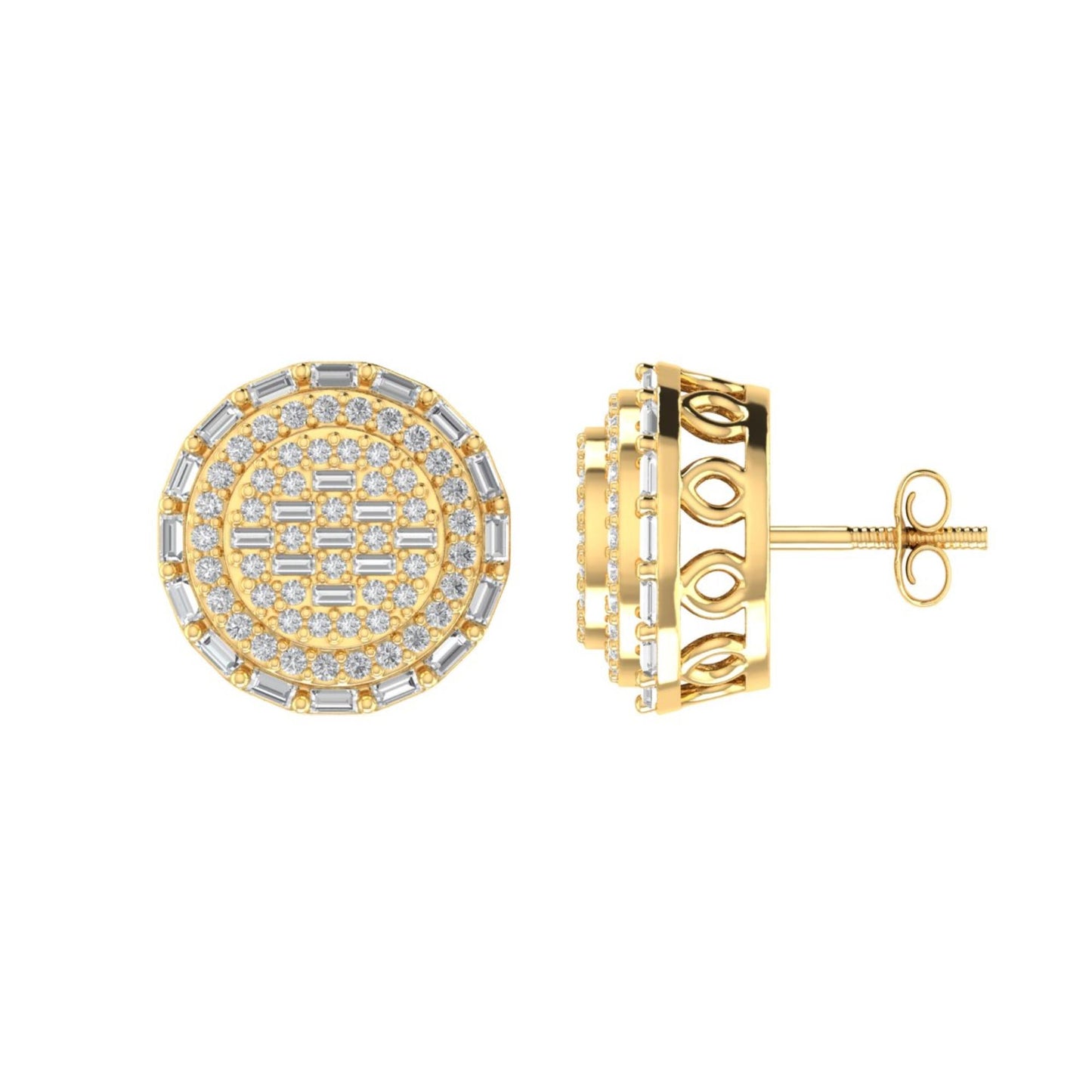 Sterling Silver Round Baguette Diamond Circle Designer Stud Earring RP+GP 5/8 Cttw