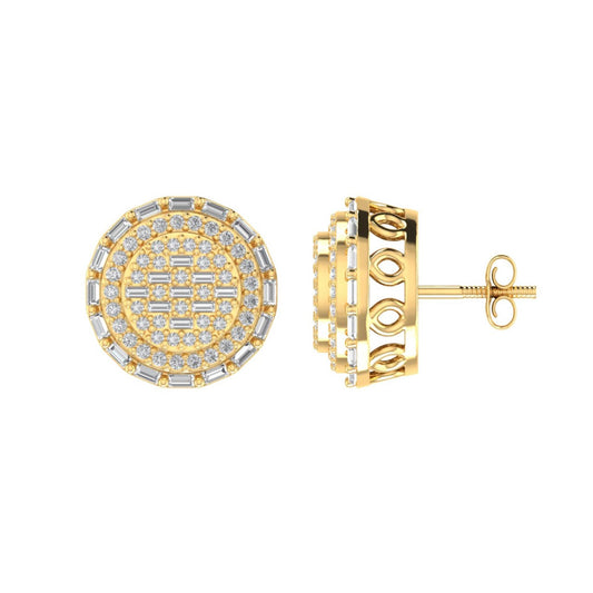 Sterling Silver Round Baguette Diamond Circle Designer Stud Earring RP+GP 5/8 Cttw