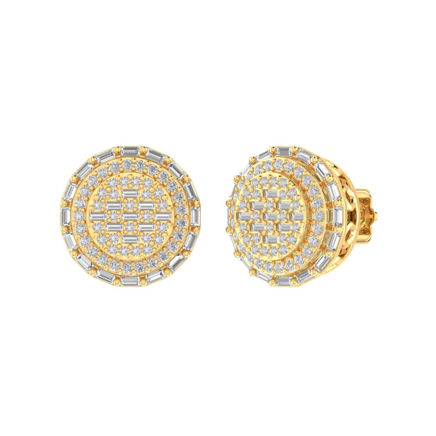 Sterling Silver Round Baguette Diamond Circle Designer Stud Earring RP+GP 5/8 Cttw