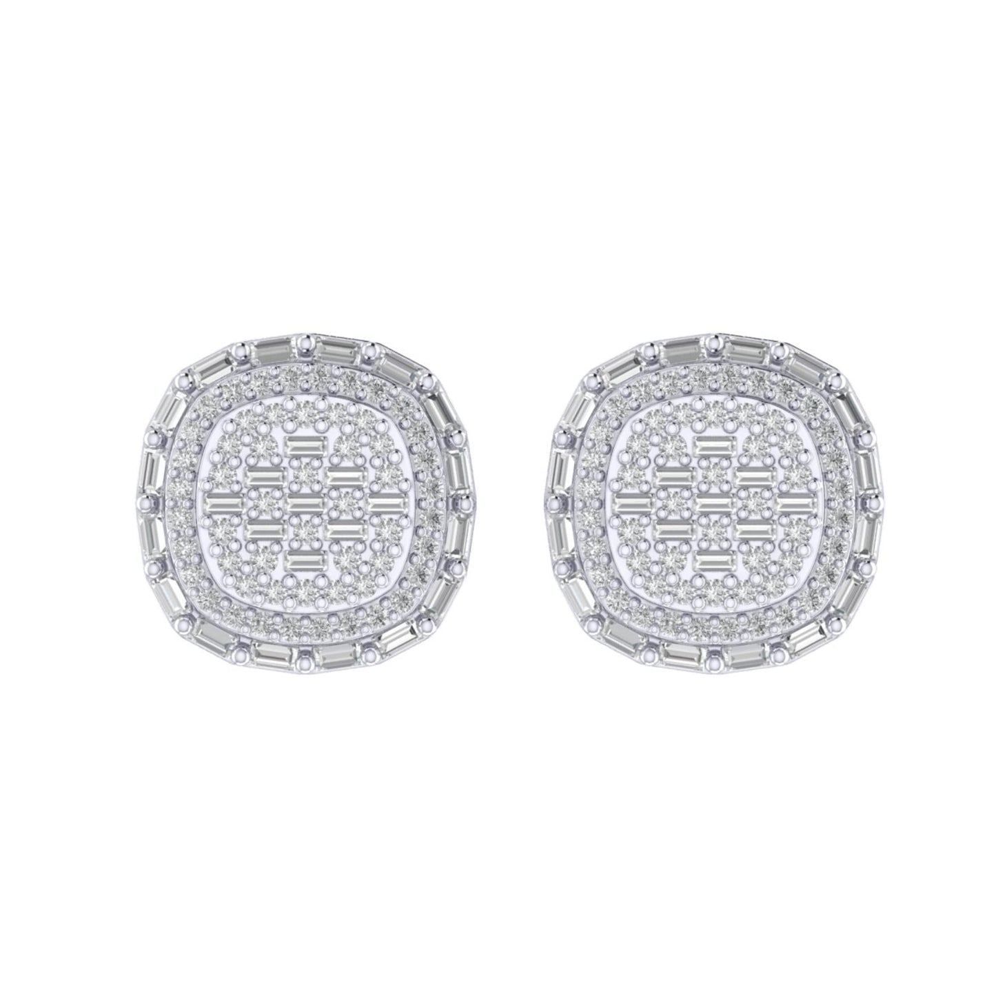 Sterling Silver Round Baguette Diamond Square Designer Stud Earring RP 5/8 Cttw