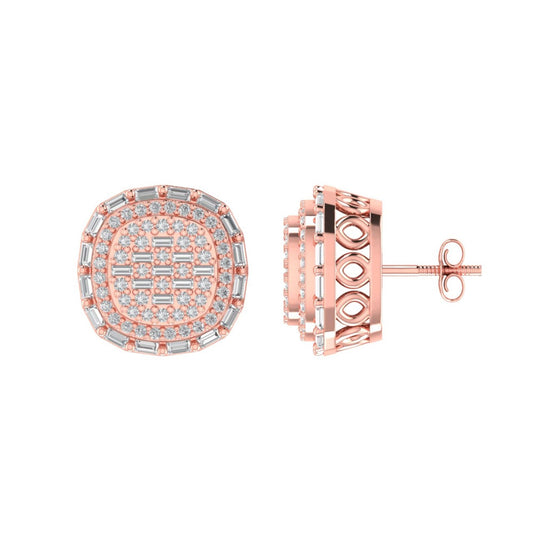 Sterling Silver Round Baguette Diamond Square Designer Stud Earring RP+PP 5/8 Cttw