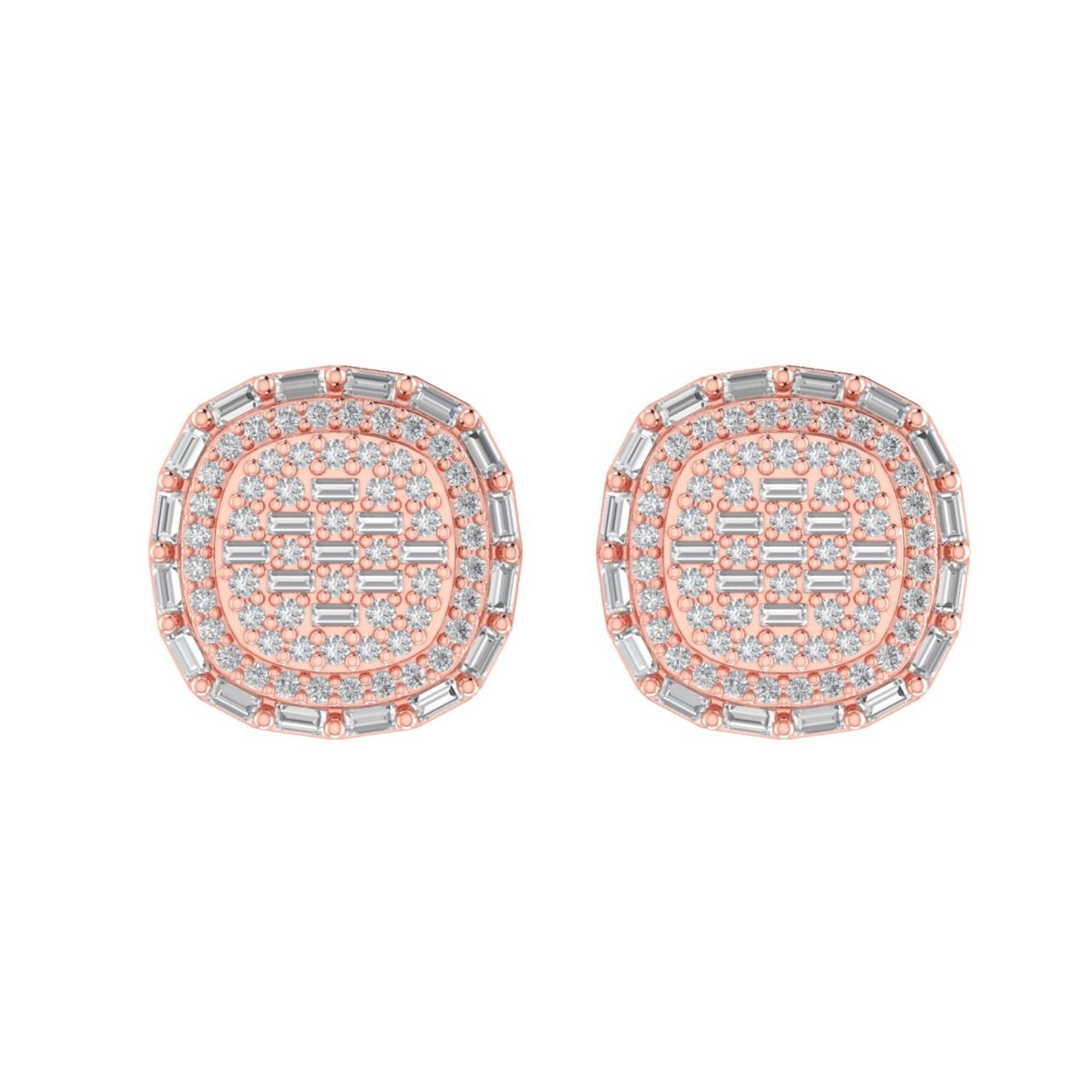 Sterling Silver Round Baguette Diamond Square Designer Stud Earring RP+PP 5/8 Cttw