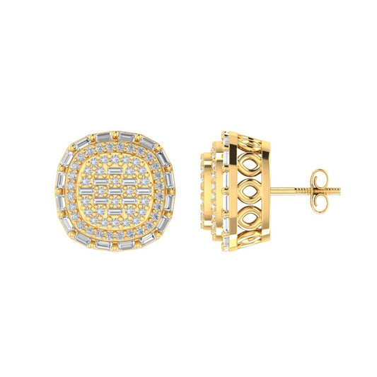 Sterling Silver Round Baguette Diamond Square Designer Stud Earring RP+GP 5/8 Cttw