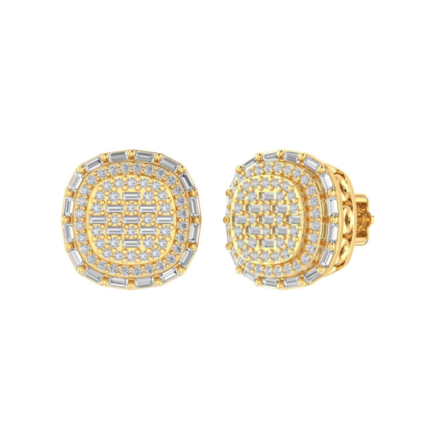 Sterling Silver Round Baguette Diamond Square Designer Stud Earring RP+GP 5/8 Cttw