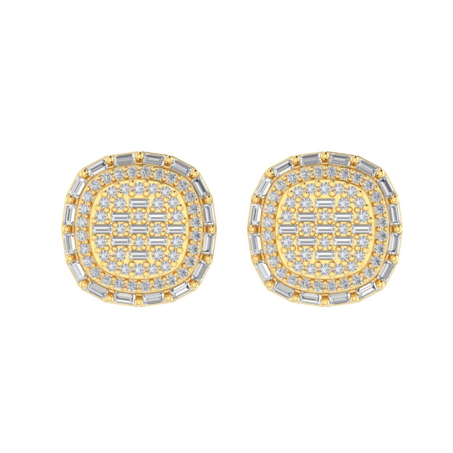 Sterling Silver Round Baguette Diamond Square Designer Stud Earring RP+GP 5/8 Cttw