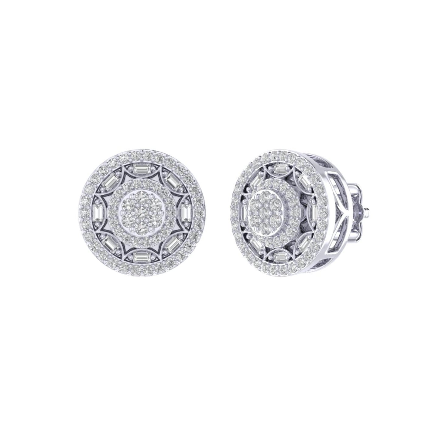 Sterling Silver Round Baguette Diamond Circle Flower Designer Stud Earring RP 1/2 Cttw