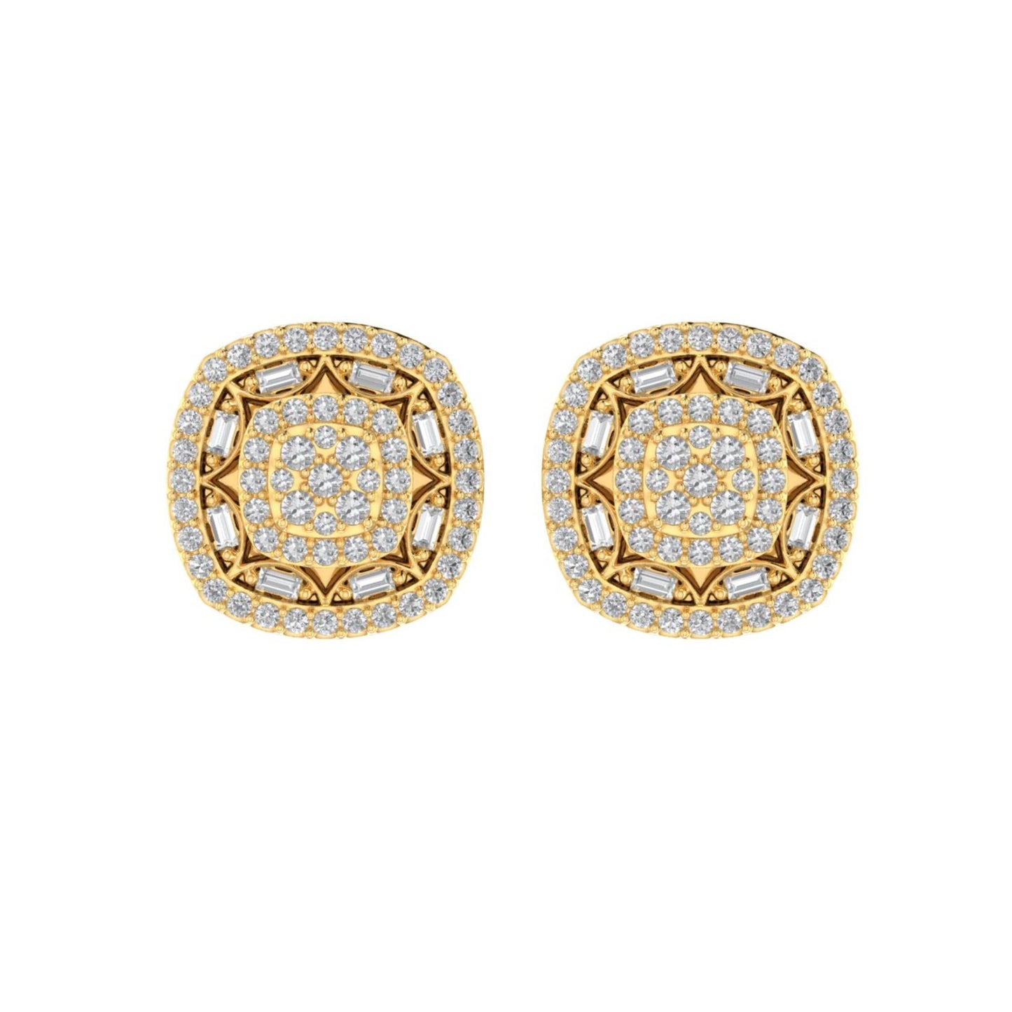 Sterling Silver Round Baguette Diamond Square Flower Designer Stud Earring RP+GP 1/2 Cttw