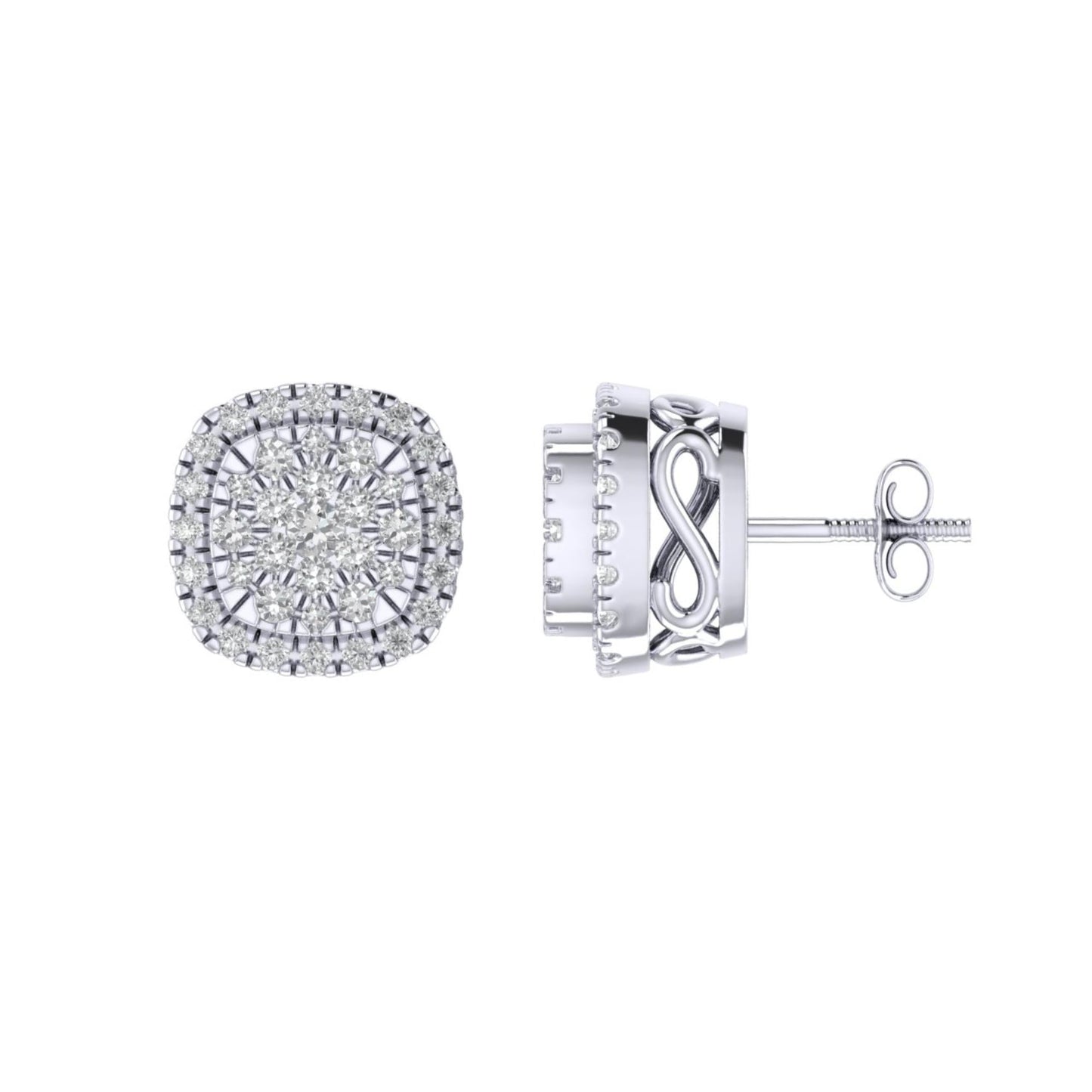 Sterling Silver Round Diamond Square Designer Stud Earring RP 3/8 Cttw