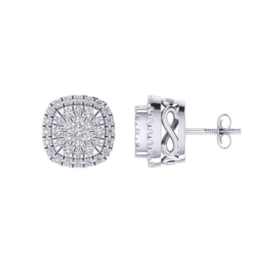 Sterling Silver Round Diamond Square Designer Stud Earring RP 3/8 Cttw